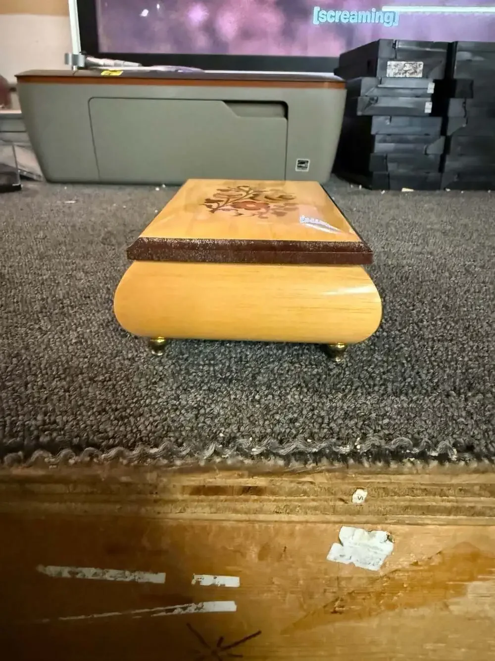 Vintage Italian Inlaid Wood Floral Keepsake Music Jewelry Box